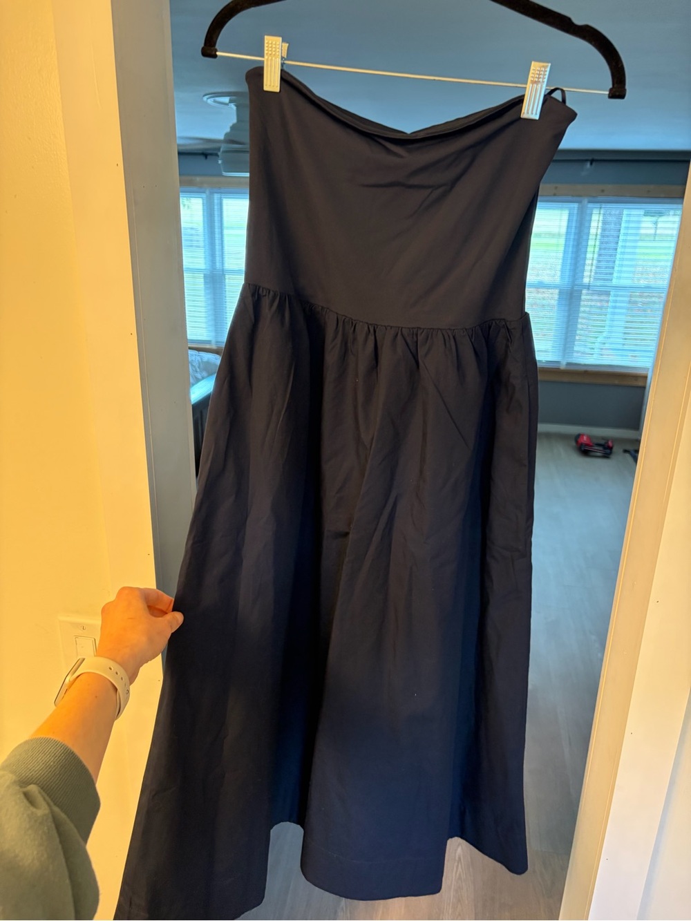 Aritzia Strapless Navy Full Skirt Dress